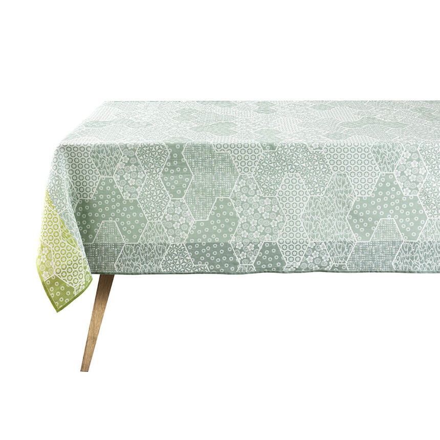 Coated tablecloth Wagara coated Green 150x150 100% cotton, , hi-res image number 1