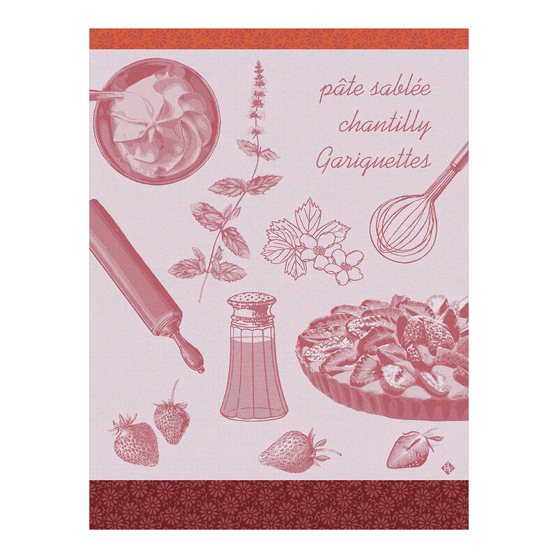 Tea towel Recettes - Tarte aux fraises Pink 60x80 100% cotton, , hi-res image number 0