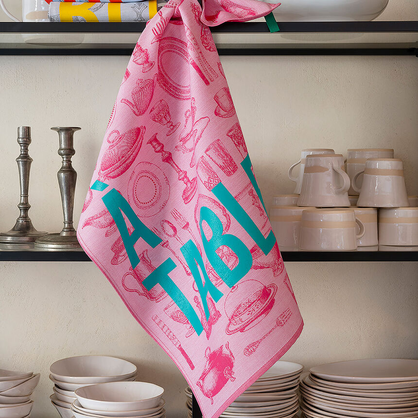 Tea towel &Agrave; table Pink 60x80 100% cotton, , hi-res image number 0