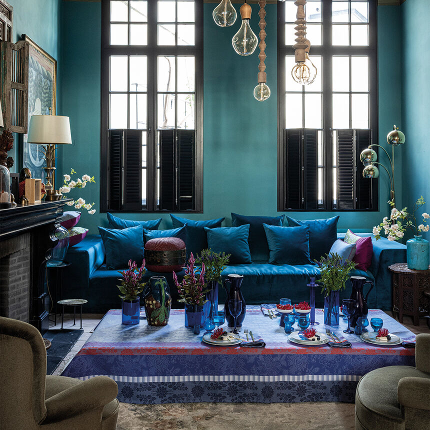 Coated tablecloth Gipsy Blue 175x175 100% cotton, , hi-res image number 0