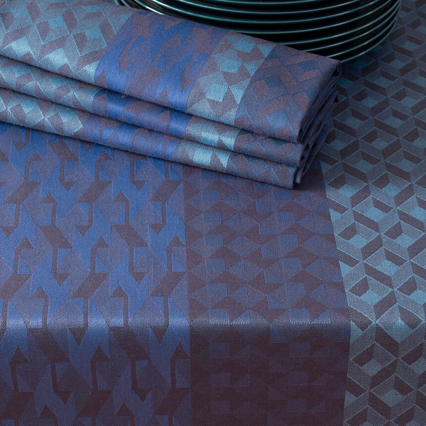 Coated tablecloth Caract&egrave;re Enduit Blue 150x150 100% cotton, , hi-res image number 1