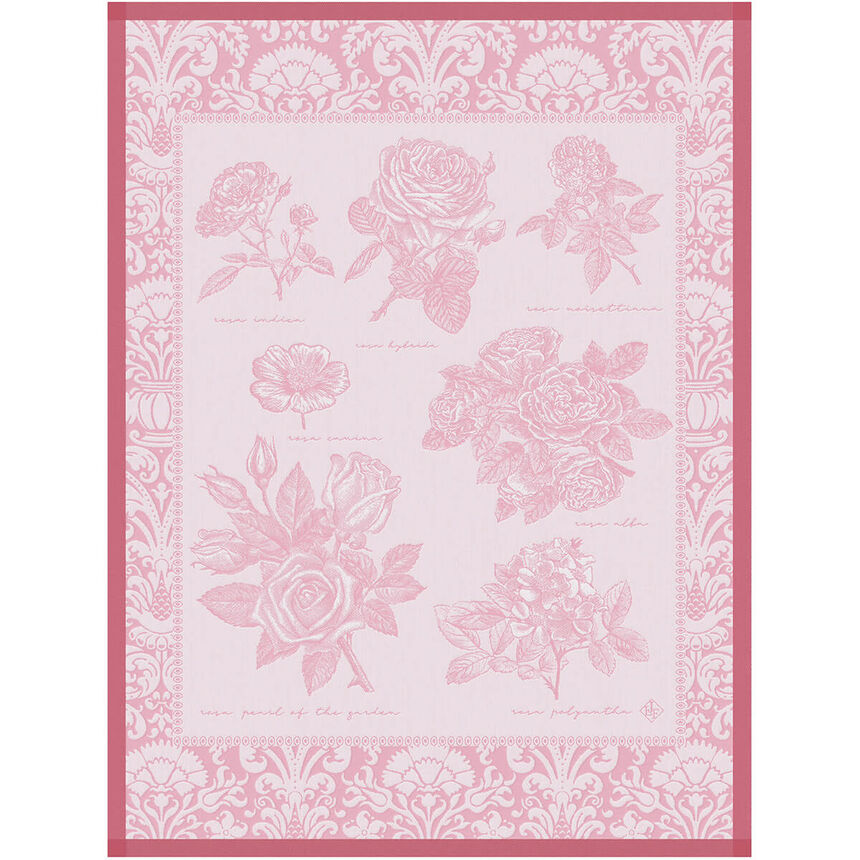 Tea towel Jardin des roses Pink 60x80 100% cotton, , hi-res image number 0
