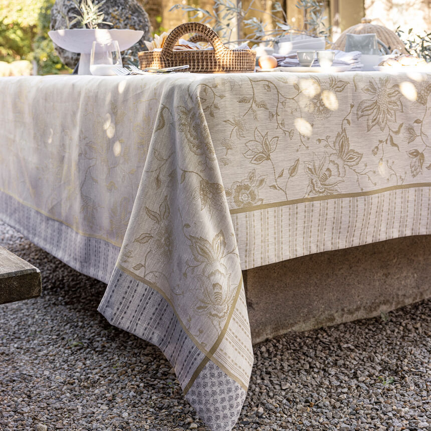 Tablecloth &Eacute;t&eacute; Indien Beige 120x120 100% linen, , hi-res image number 4