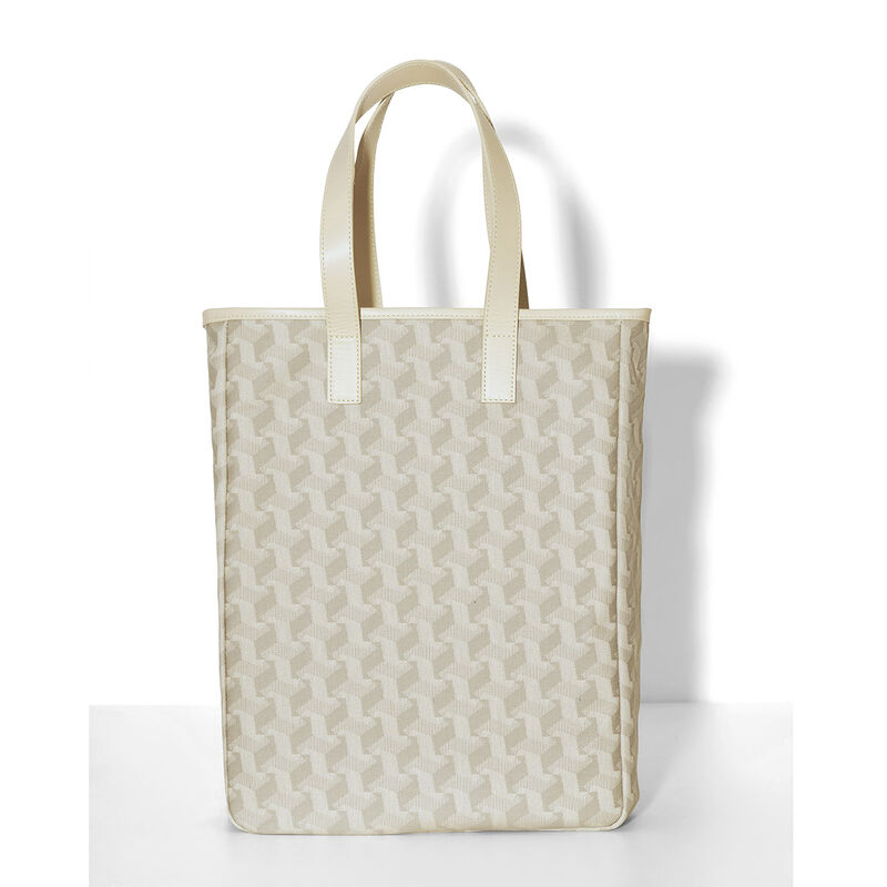 Hand Carried Bag Picto Beige 100 Cotton Acrylic Coating Garnish Cattle Leather